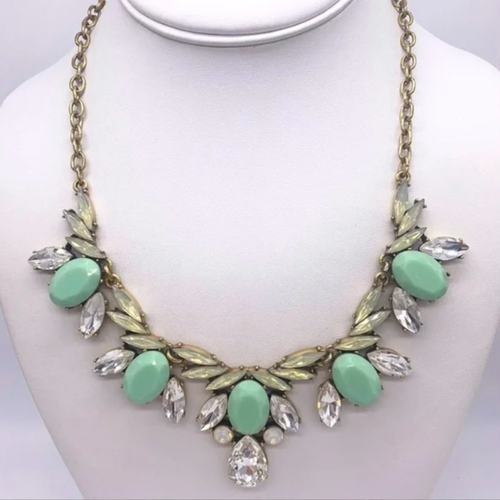 J Crew Rhinestone and Mint Stone Necklace